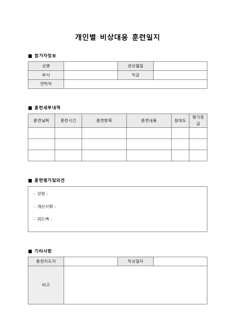 개인별 비상대응 훈련일지