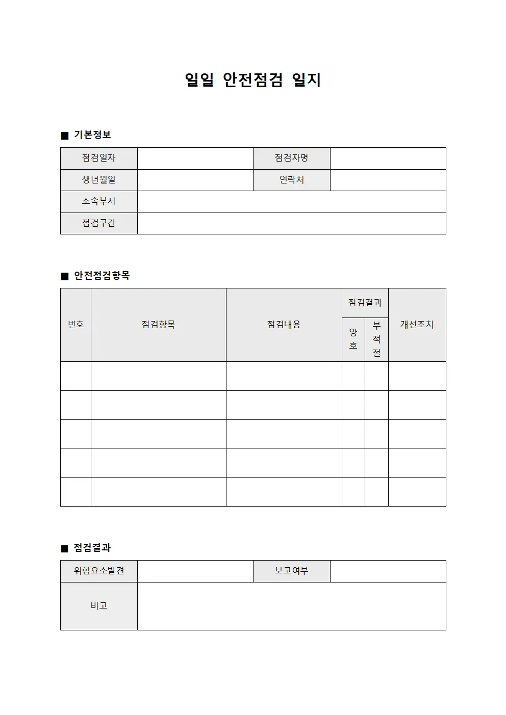 일일 안전점검 일지