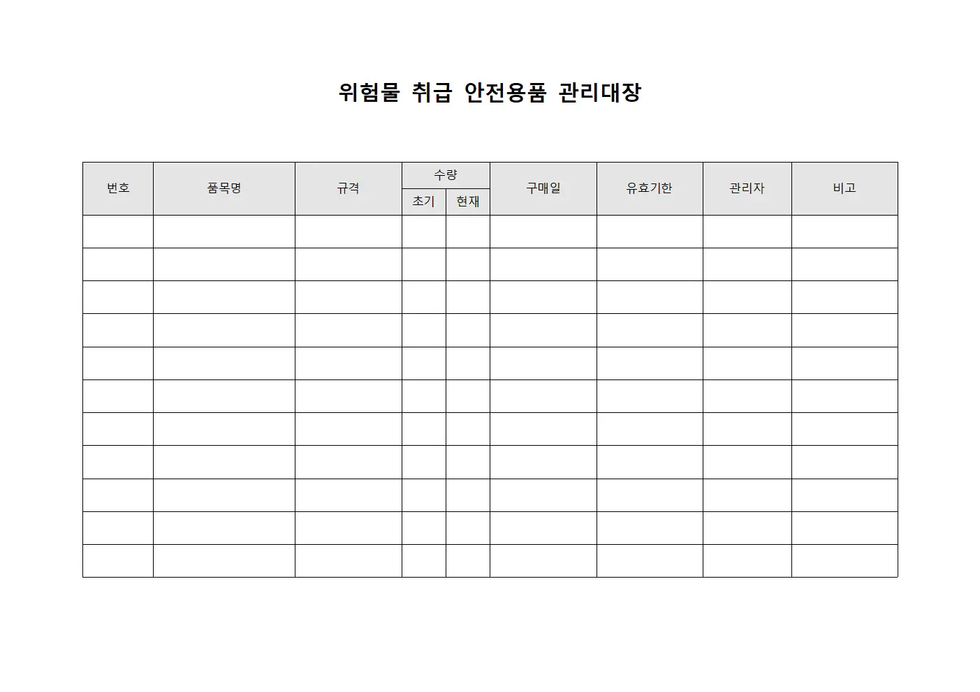 위험물 취급 안전용품 관리대장 서식문서