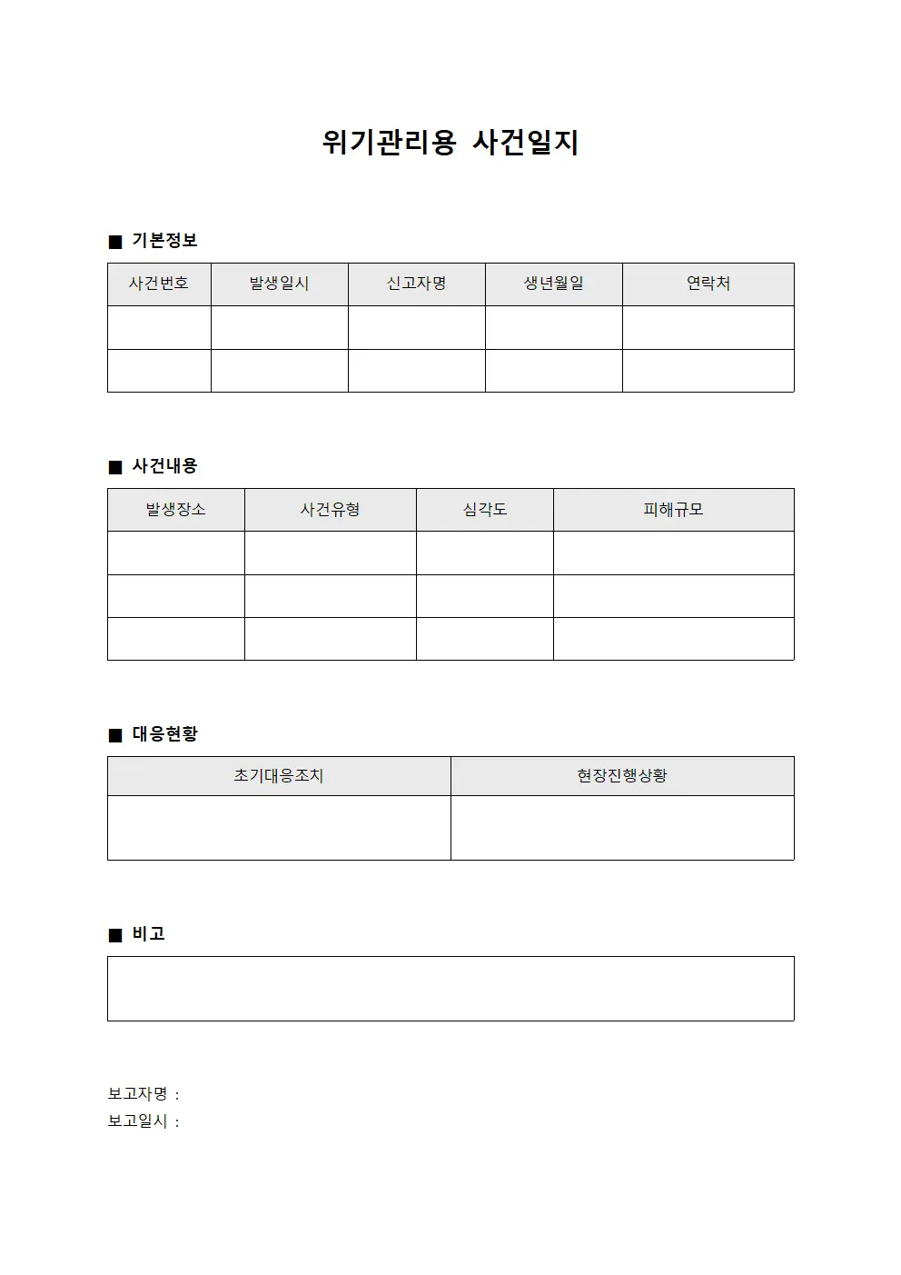 위기관리용 사건일지