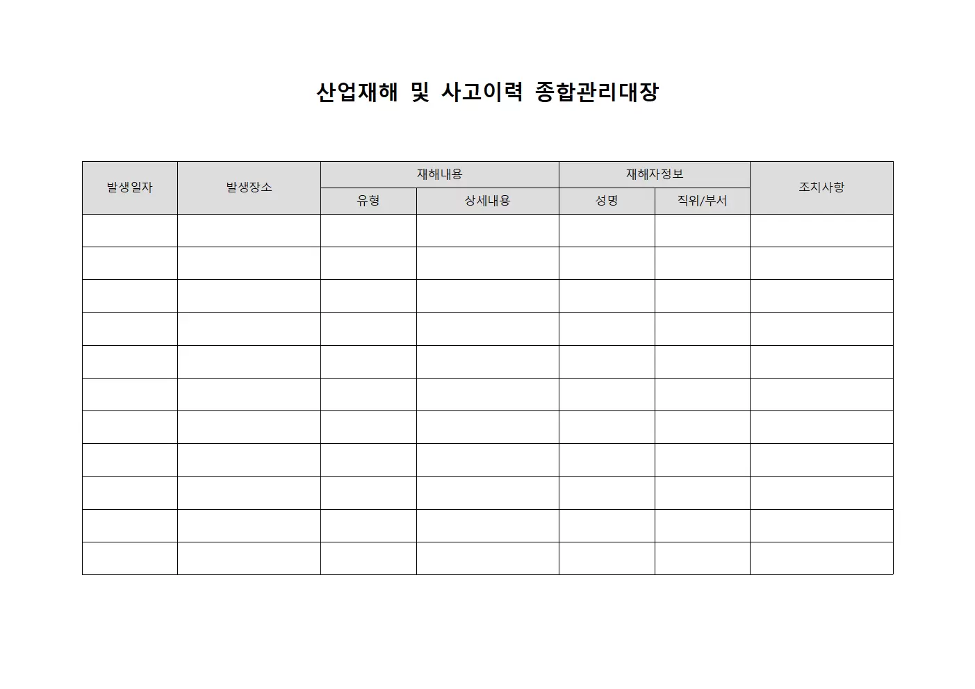 산업재해 및 사고이력 종합관리대장
