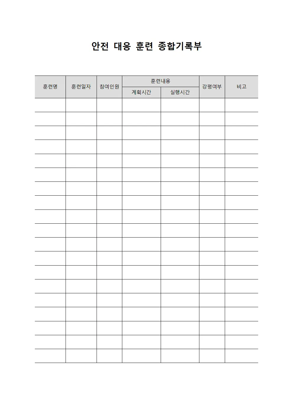 안전 대응 훈련 종합기록부