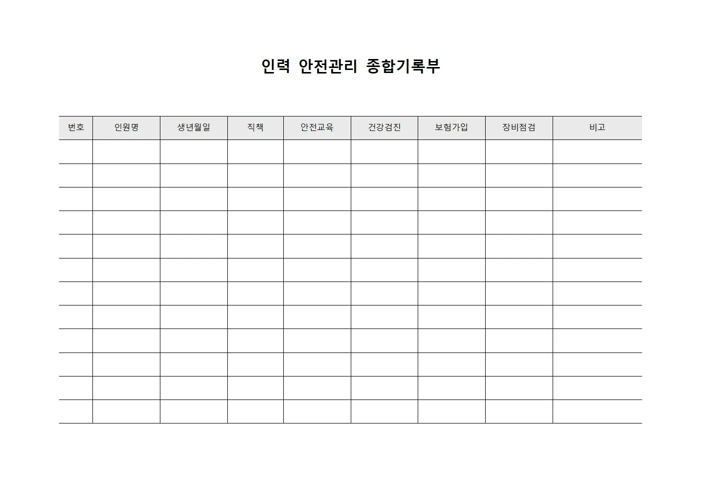 인력 안전관리 종합기록부