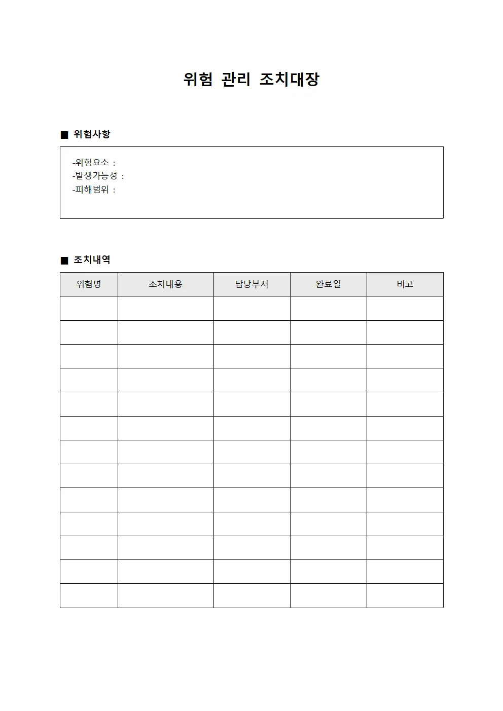 위험 관리 조치대장