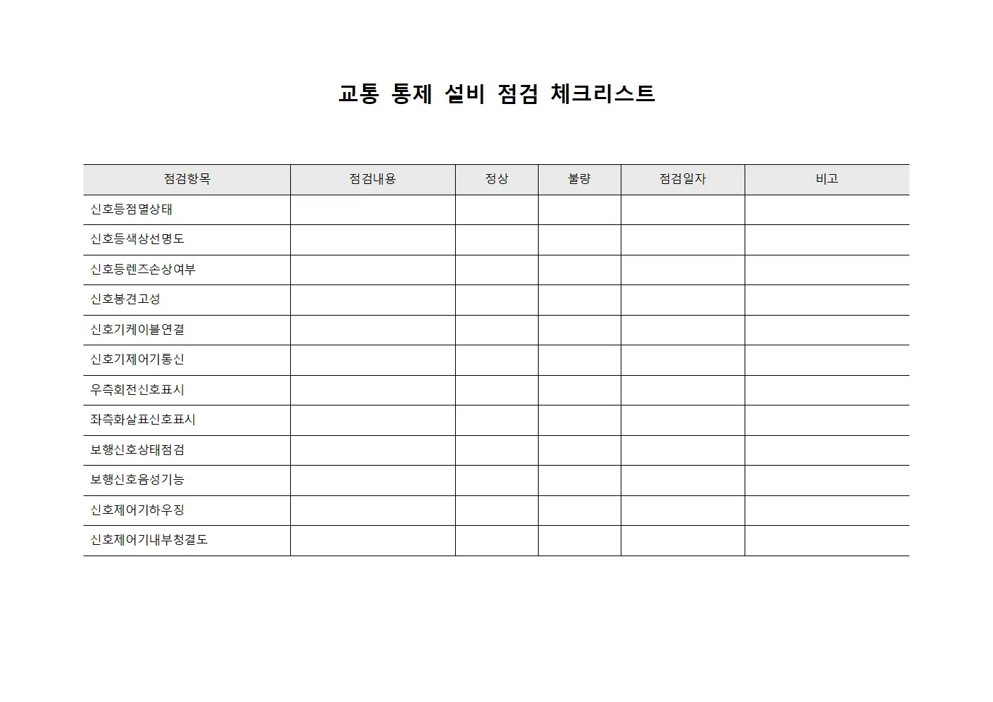 교통 통제 설비 점검 체크리스트 문서.서식