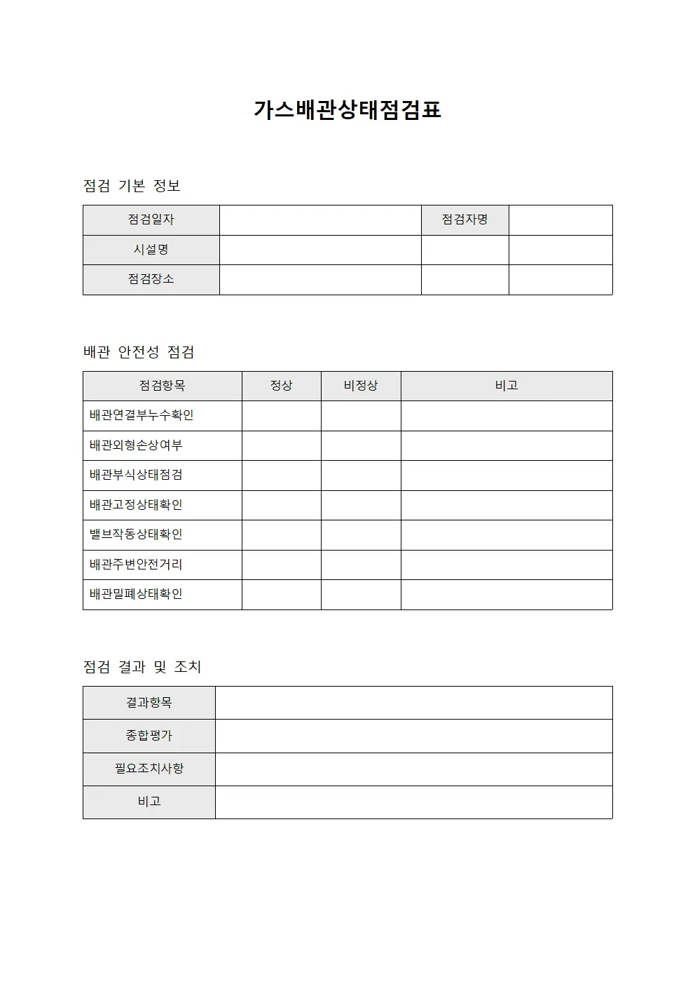 가스배관상태점검표