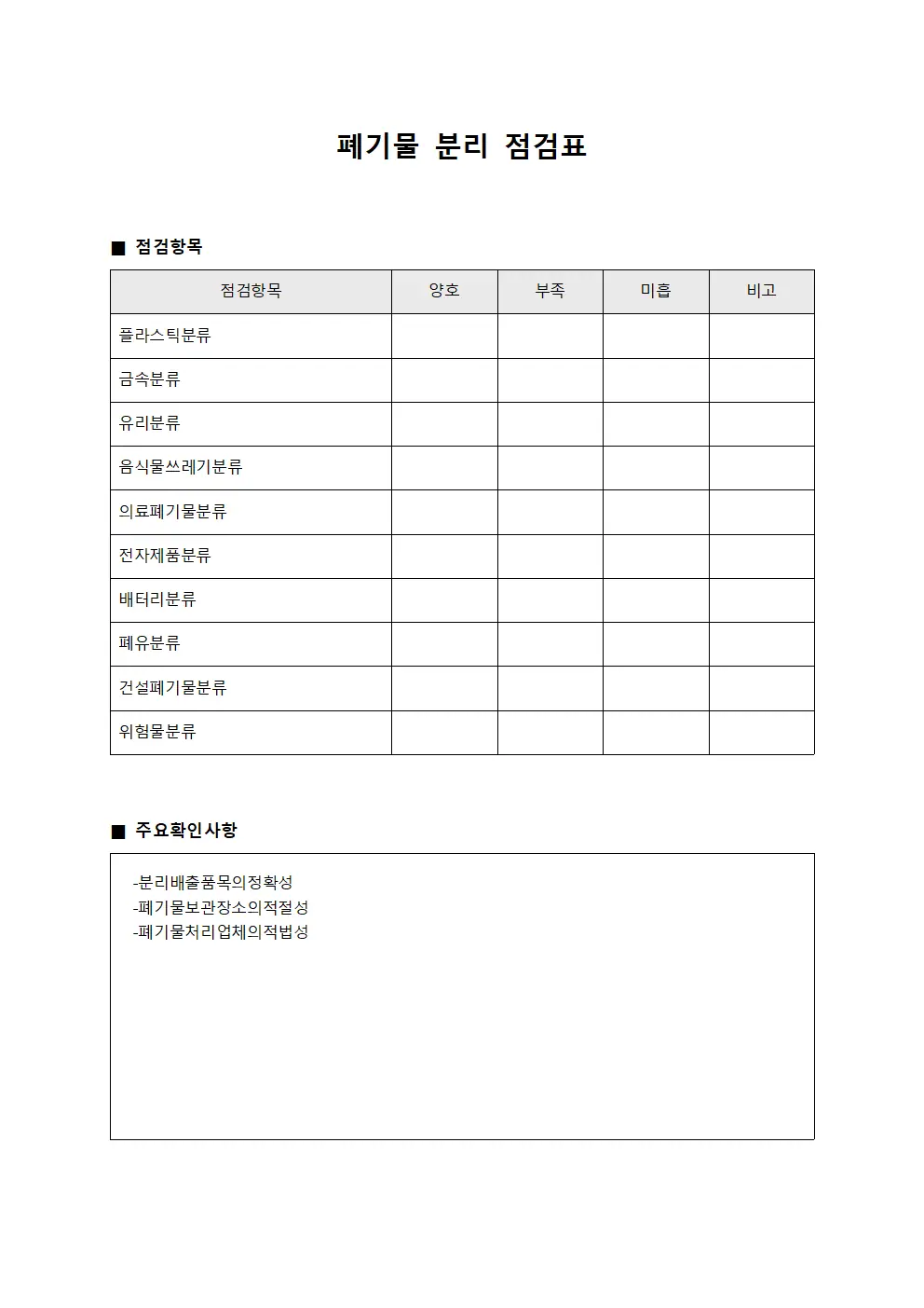 폐기물 분리 점검표 서식.양식