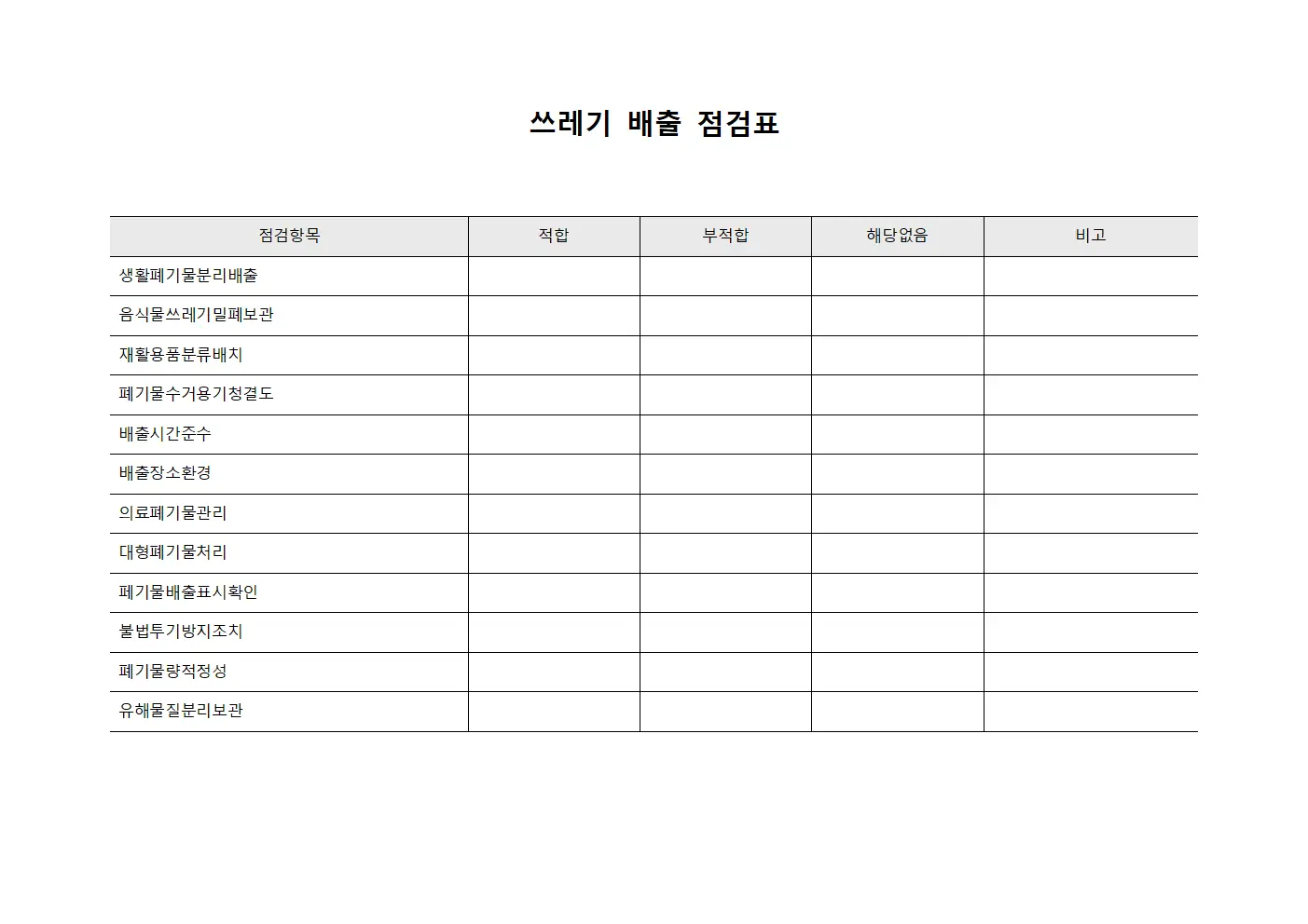 쓰레기 배출 점검표