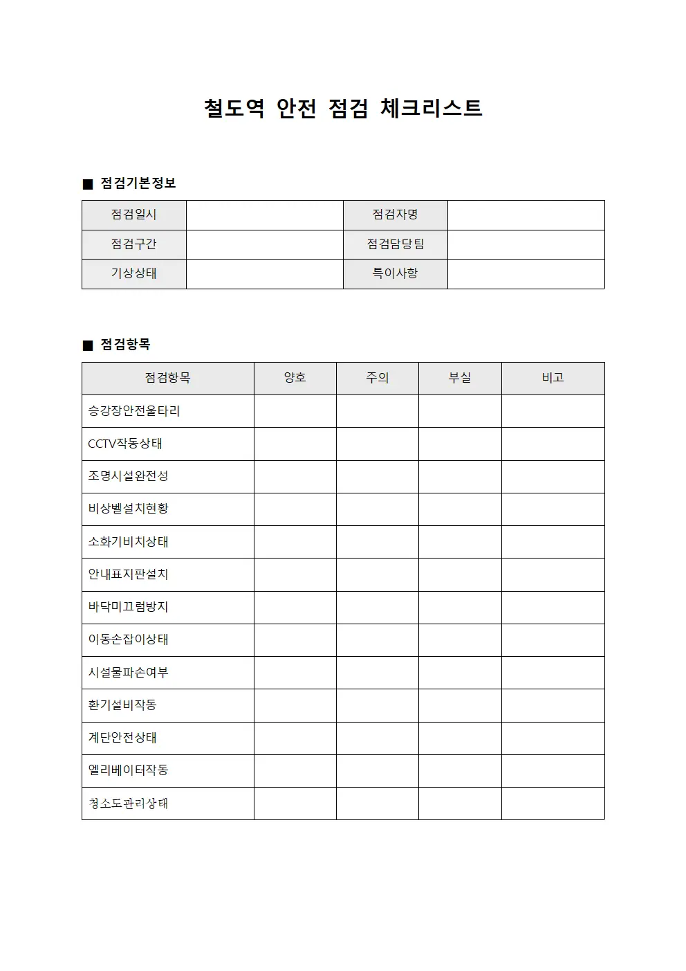 철도역 안전 점검 체크리스트