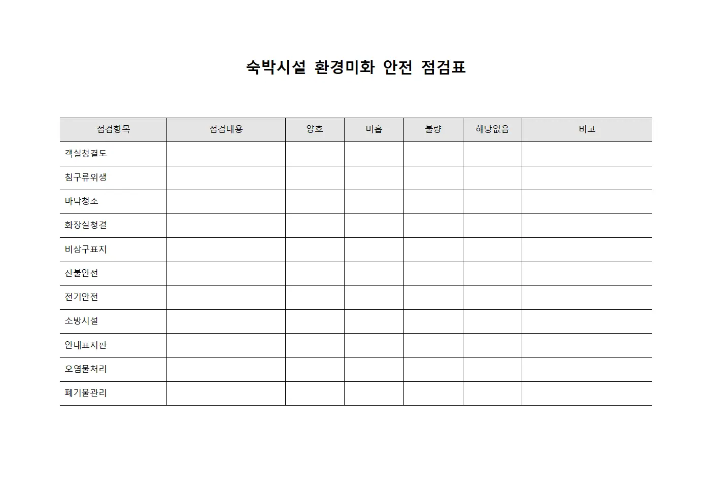 숙박시설 환경미화 안전 점검표