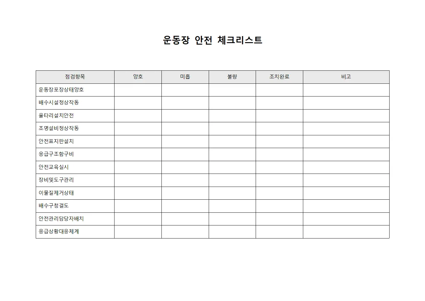 운동장 안전 체크리스트