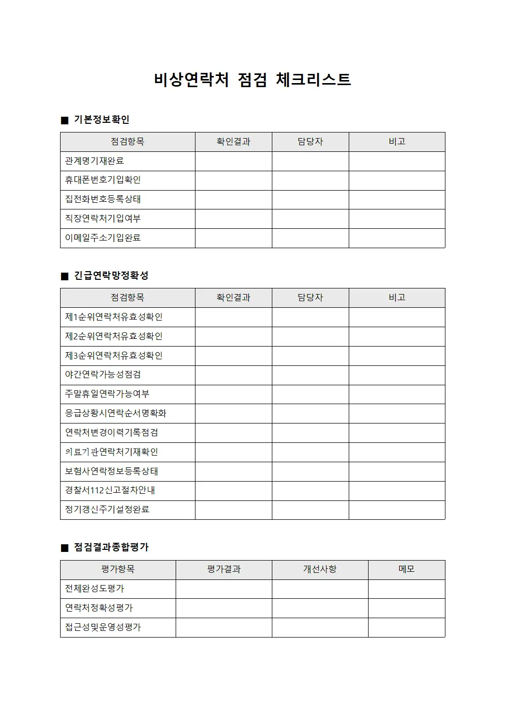 비상연락처 점검 체크리스트