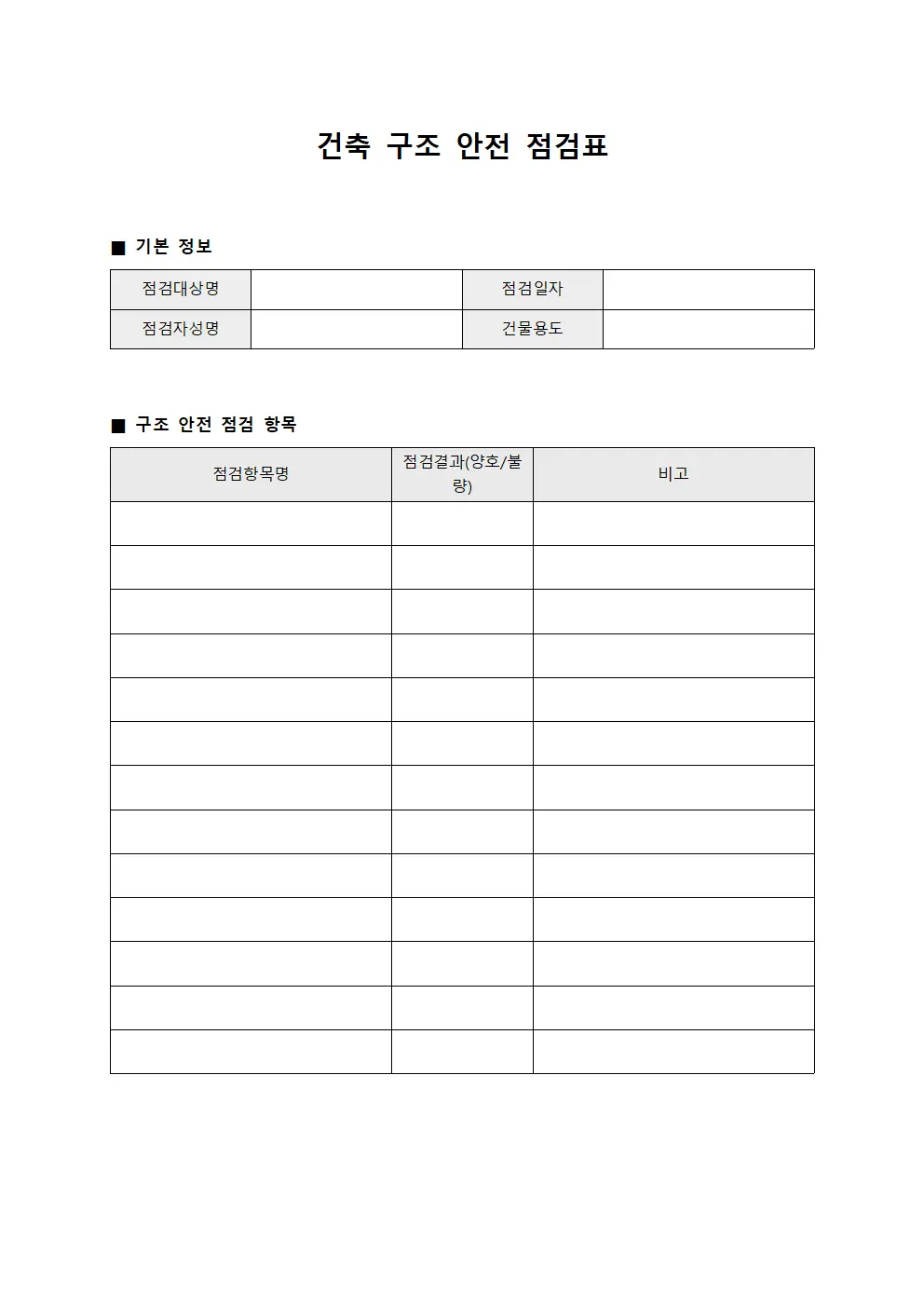 건축 구조 안전 점검 체크리스트