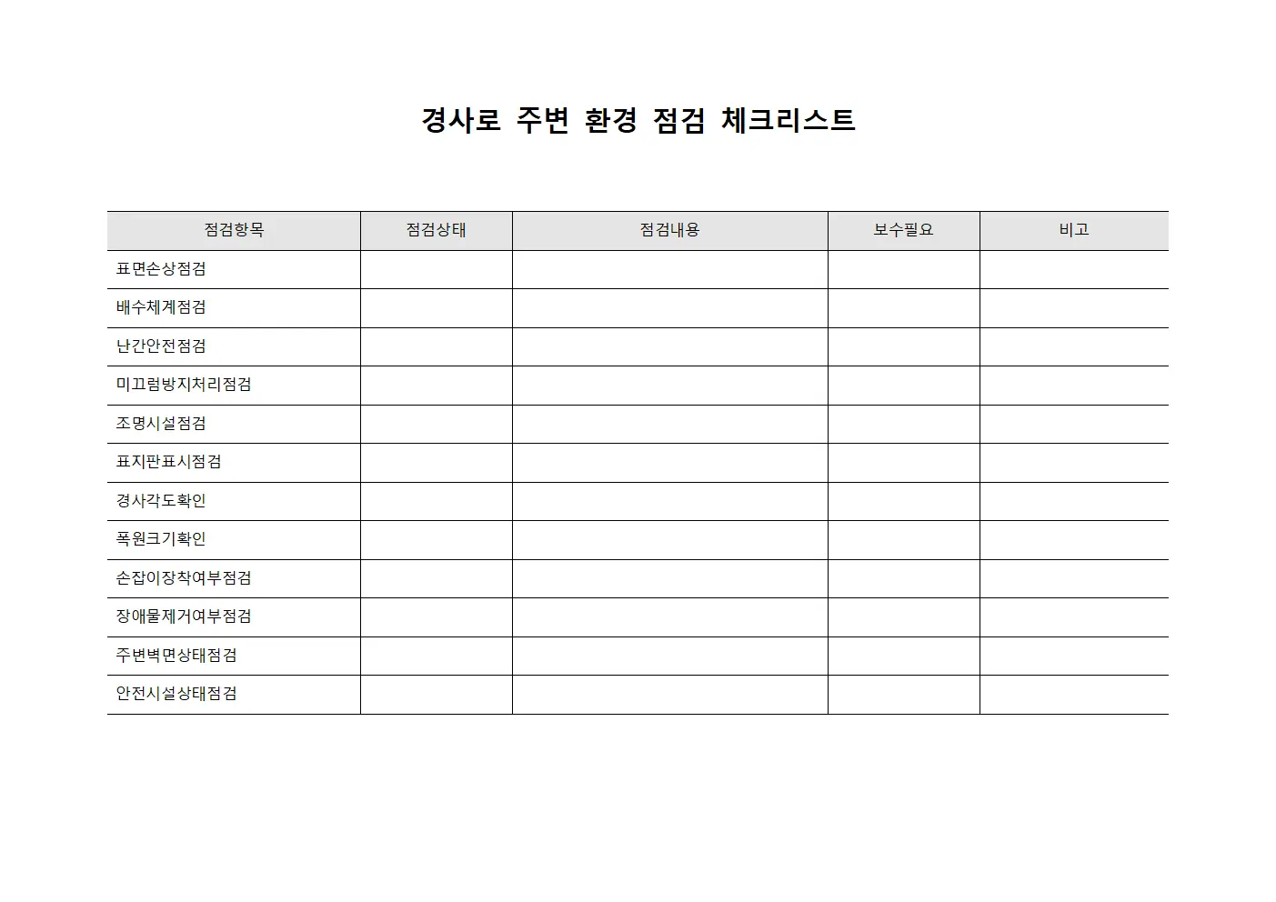 경사로 주변 환경 점검 체크리스트 문서서식