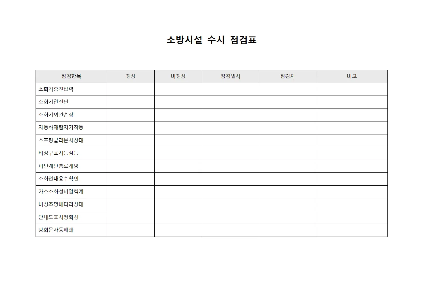 소방시설 수시 점검표