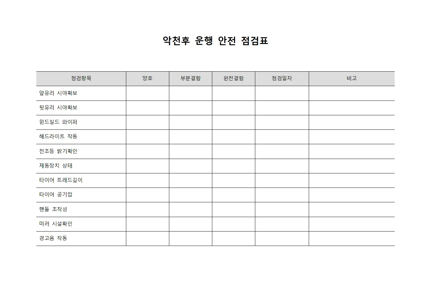 악천후 운행 안전 점검표