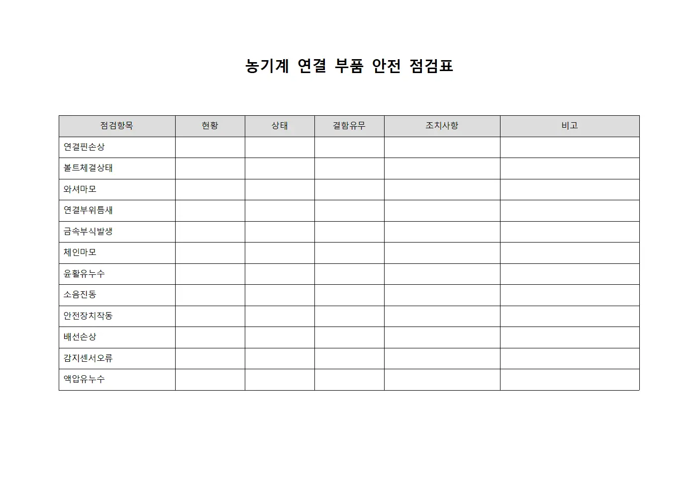 농기계 연결 부품 안전 점검표