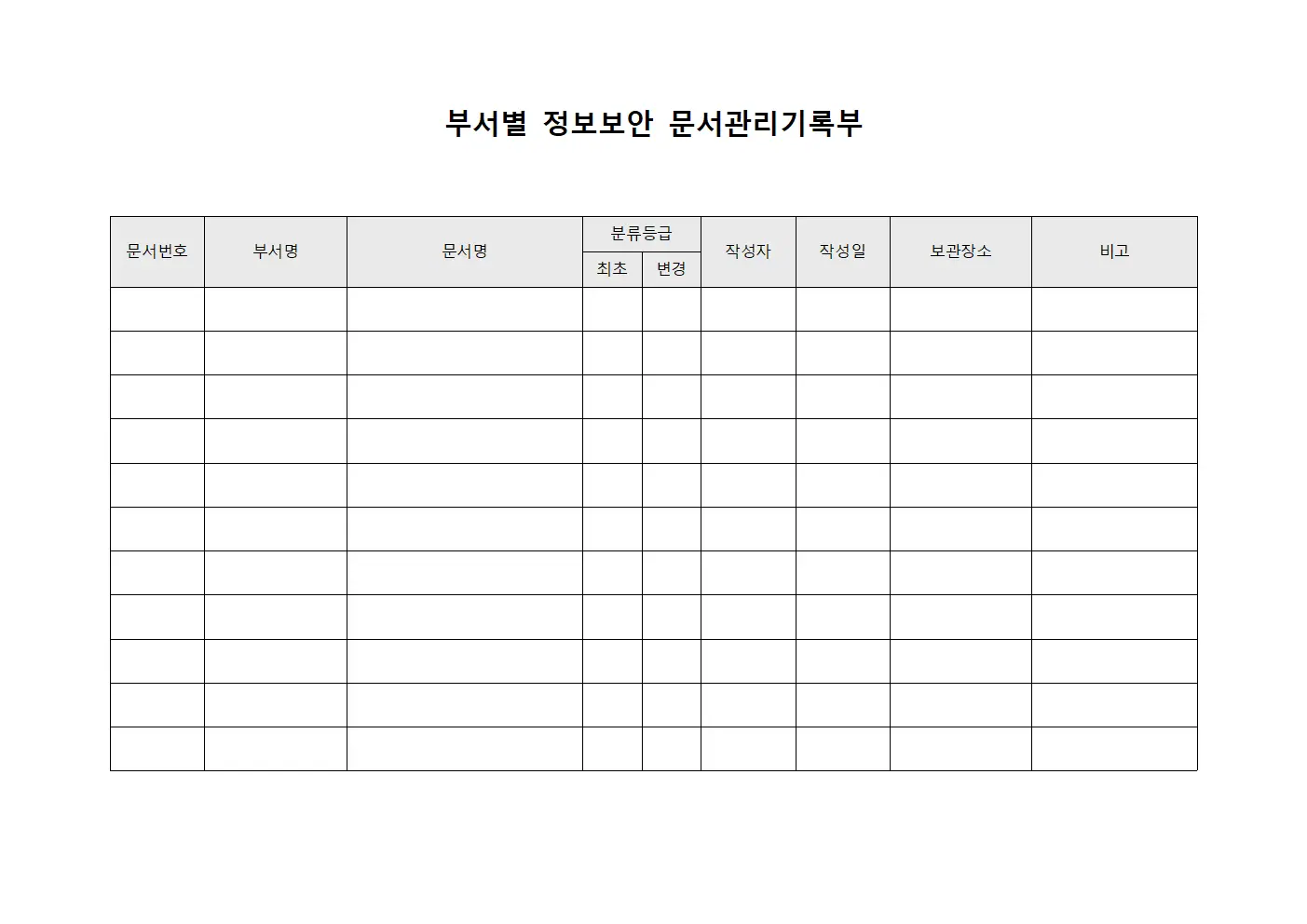 부서별 정보보안 문서관리기록부