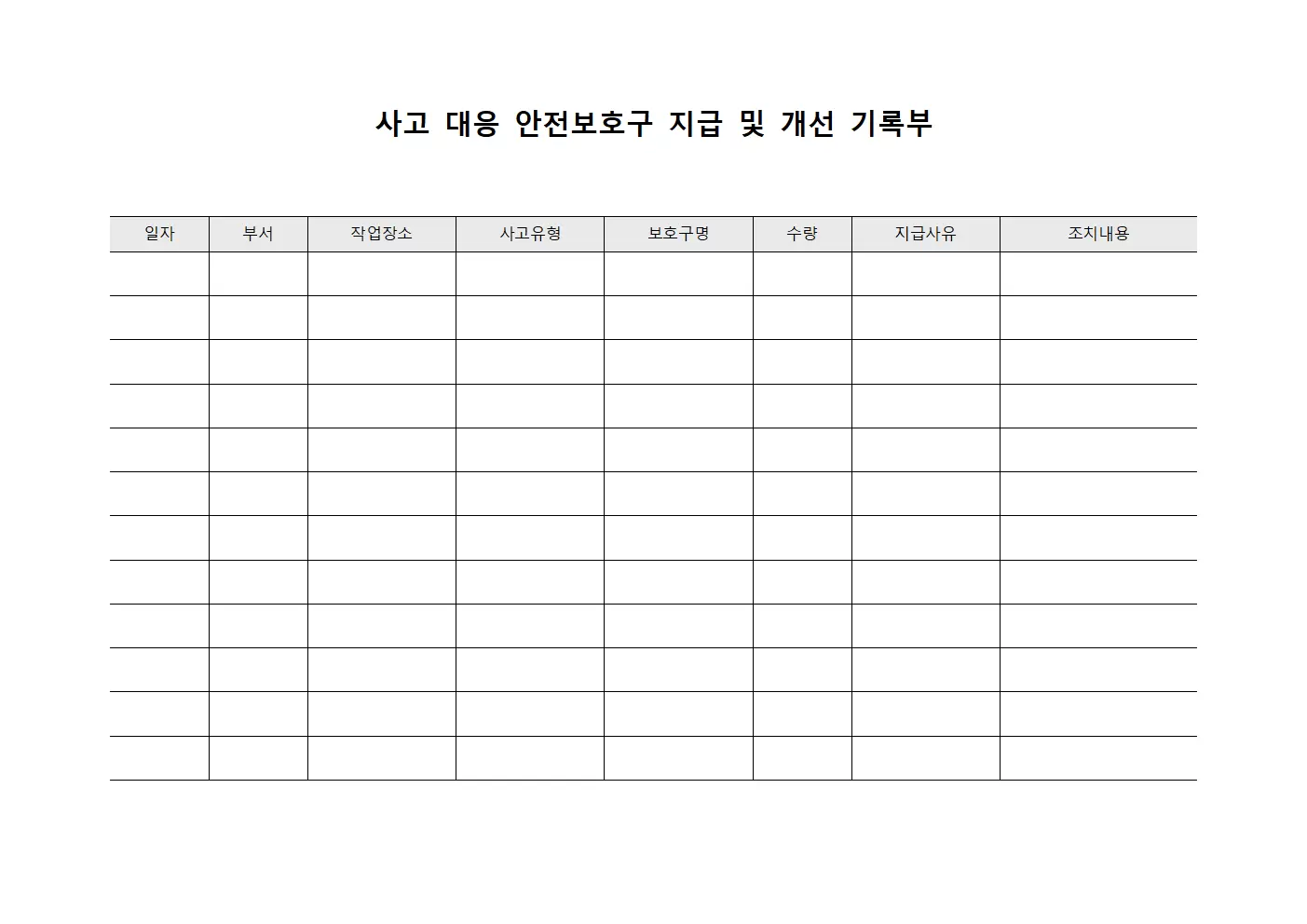 사고 대응 안전보호구 지급 및 개선 기록부