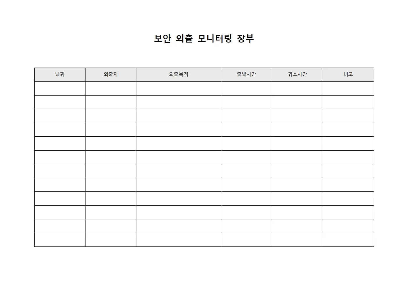 보안 외출 모니터링 장부 파일양식