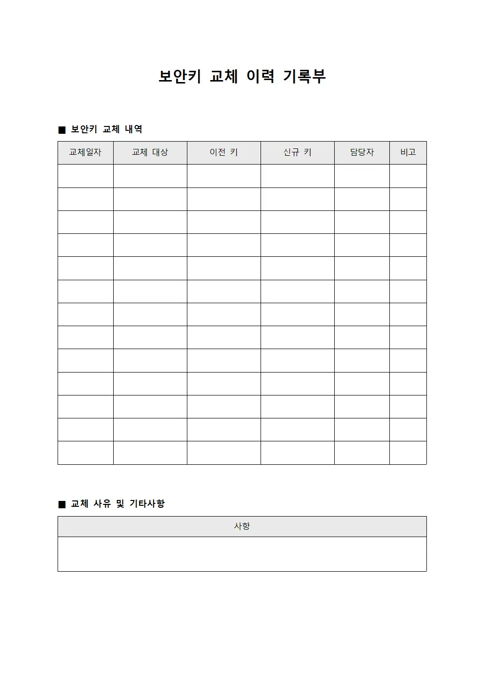 보안키 교체 이력 기록부