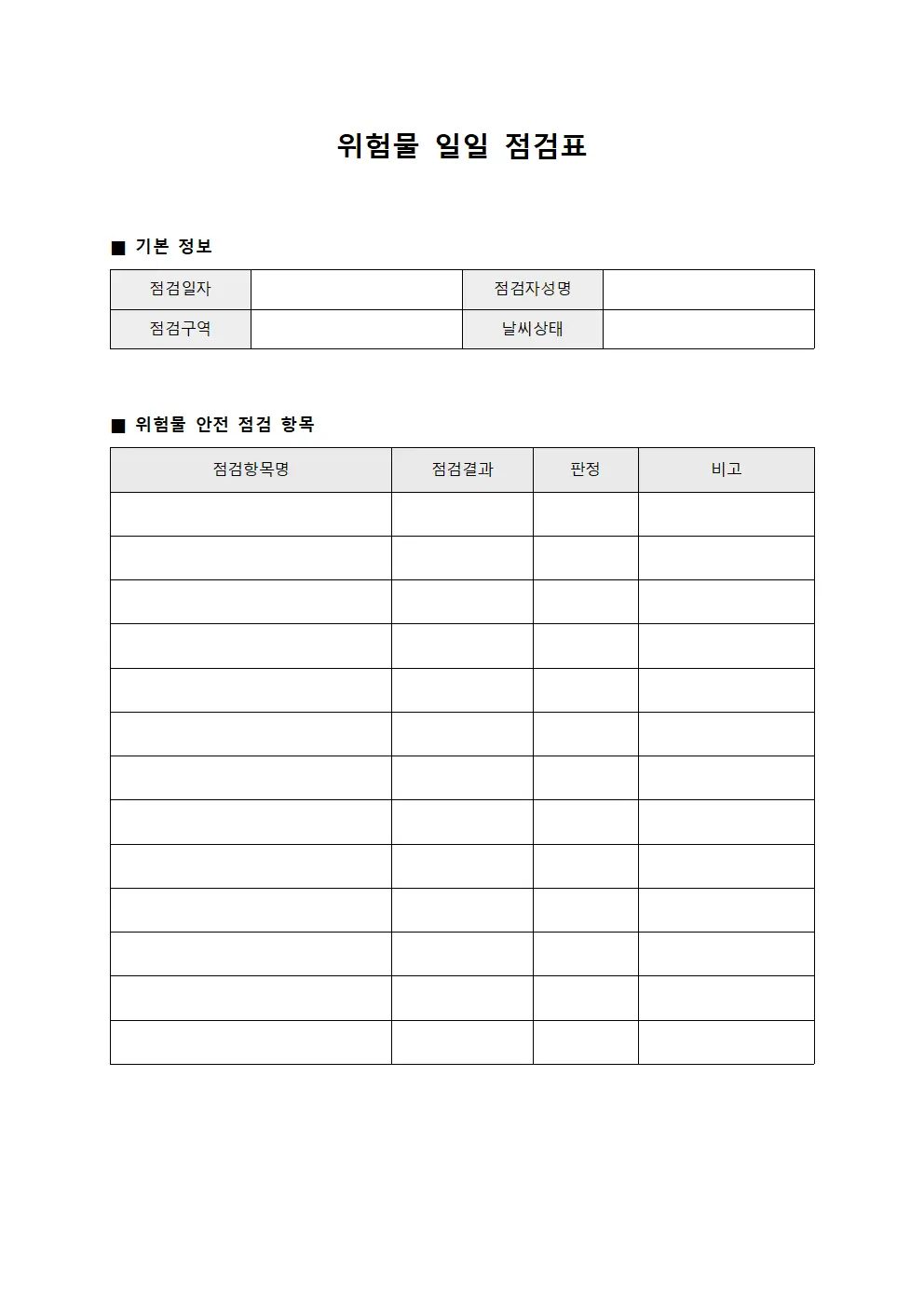위험물 일일 점검표