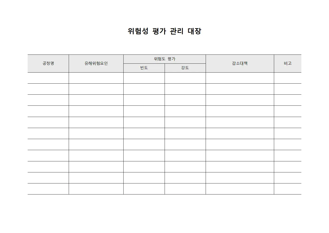 위험성 평가 관리 대장 서식.양식
