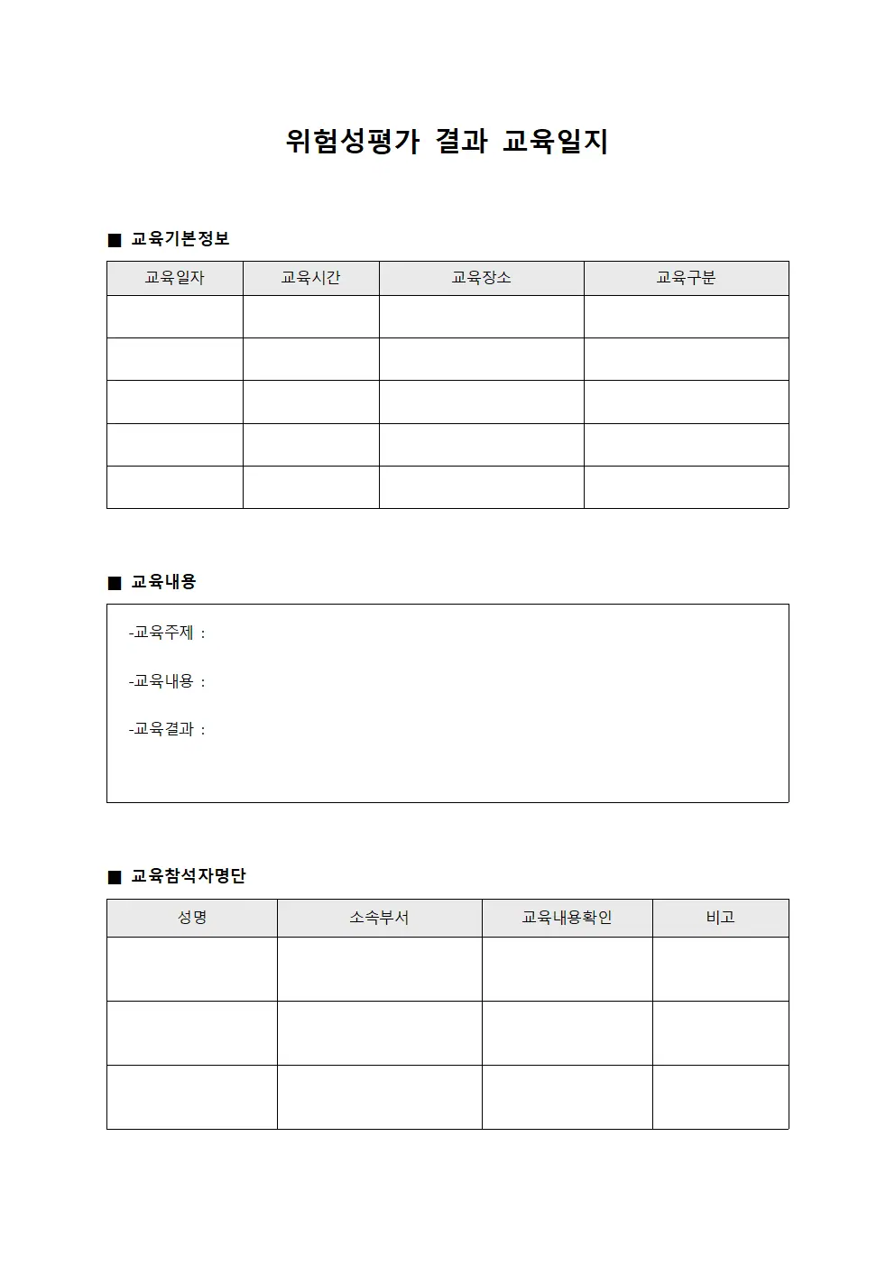 위험성평가 결과 교육일지