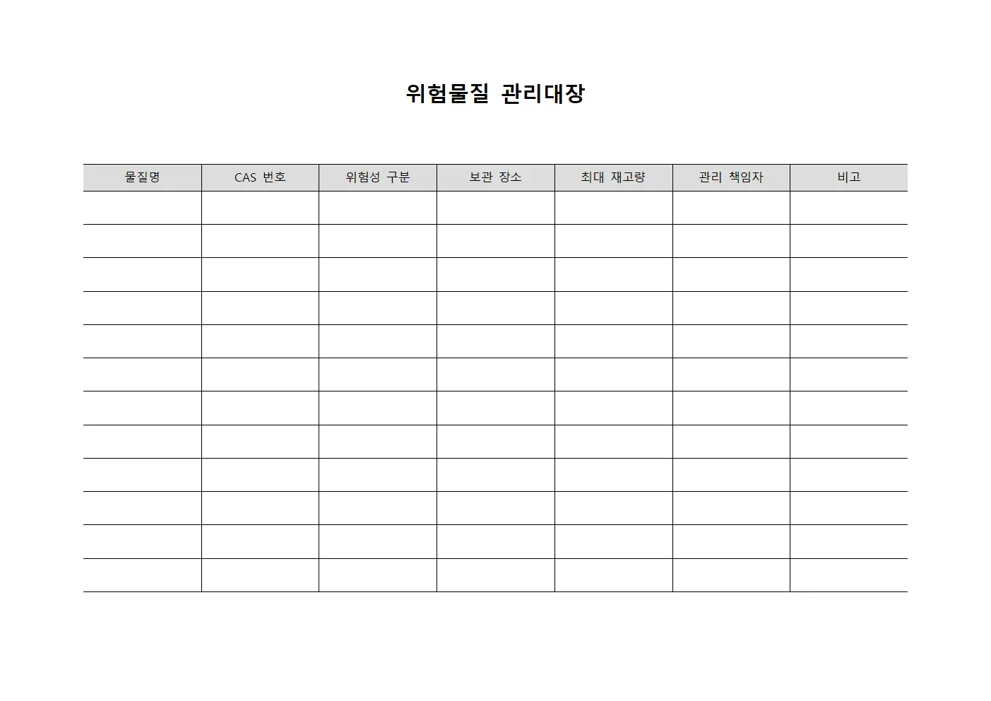 위험물질 관리대장 템플릿