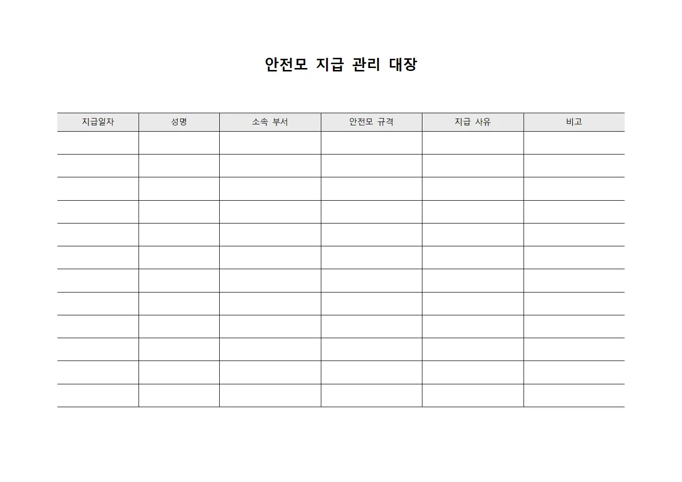 안전모 지급 관리 대장
