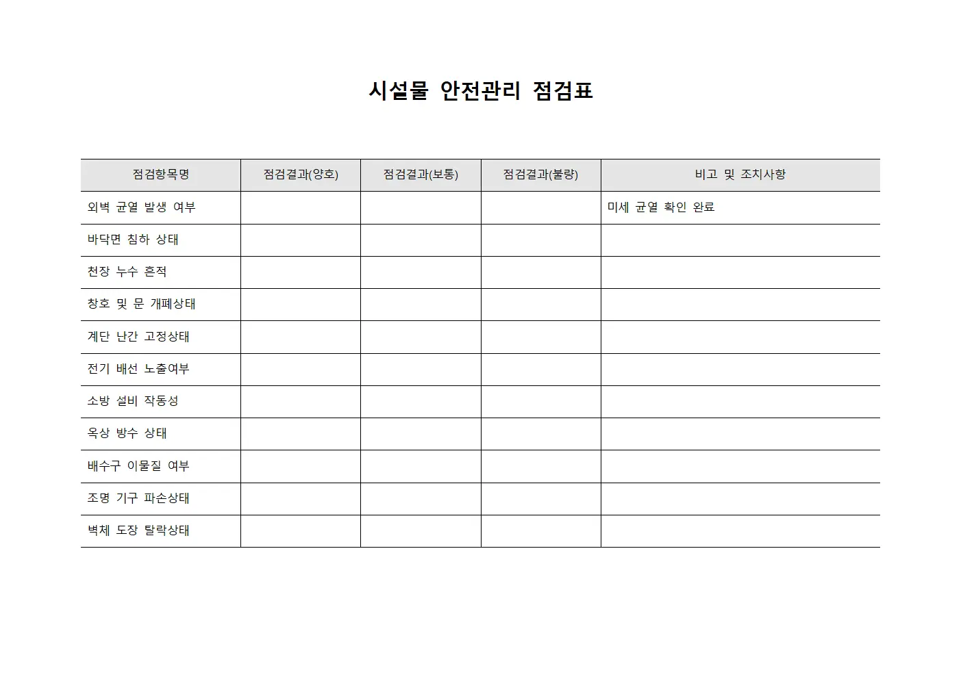 시설물 안전관리 점검표