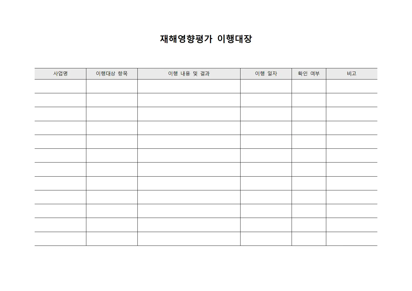 재해영향평가 이행대장