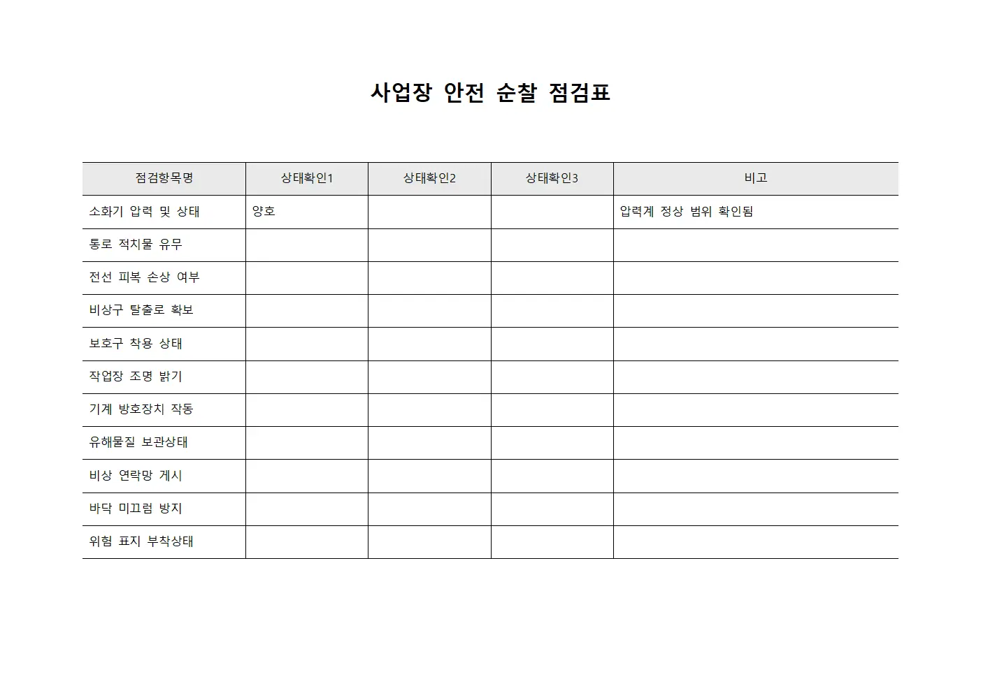 사업장 안전 순찰 점검표 문서.양식