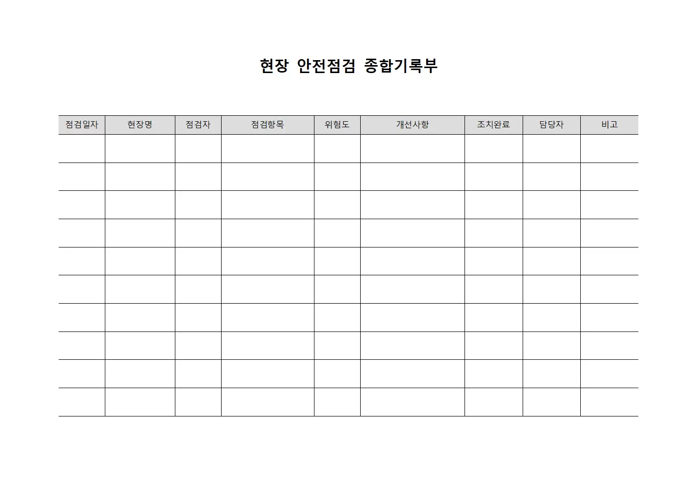 현장 안전점검 종합기록부