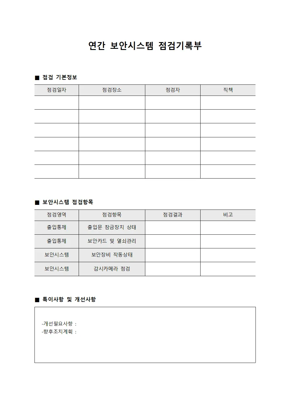 연간 보안시스템 점검기록부