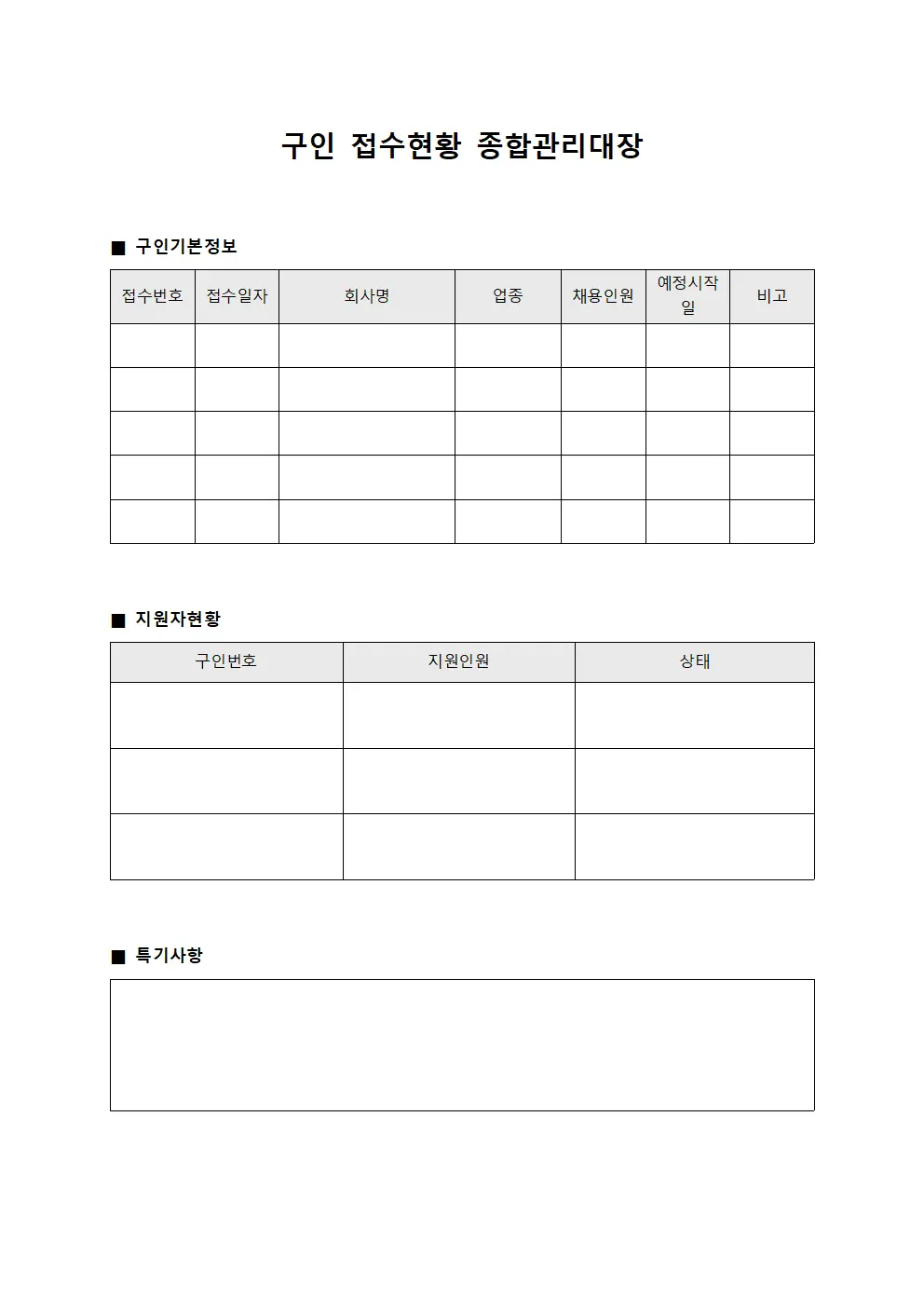 구인 접수현황 종합관리대장