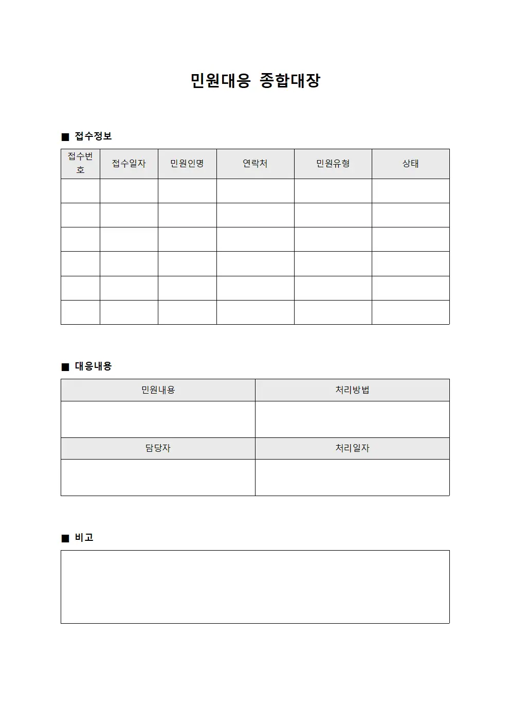 민원대응 종합대장
