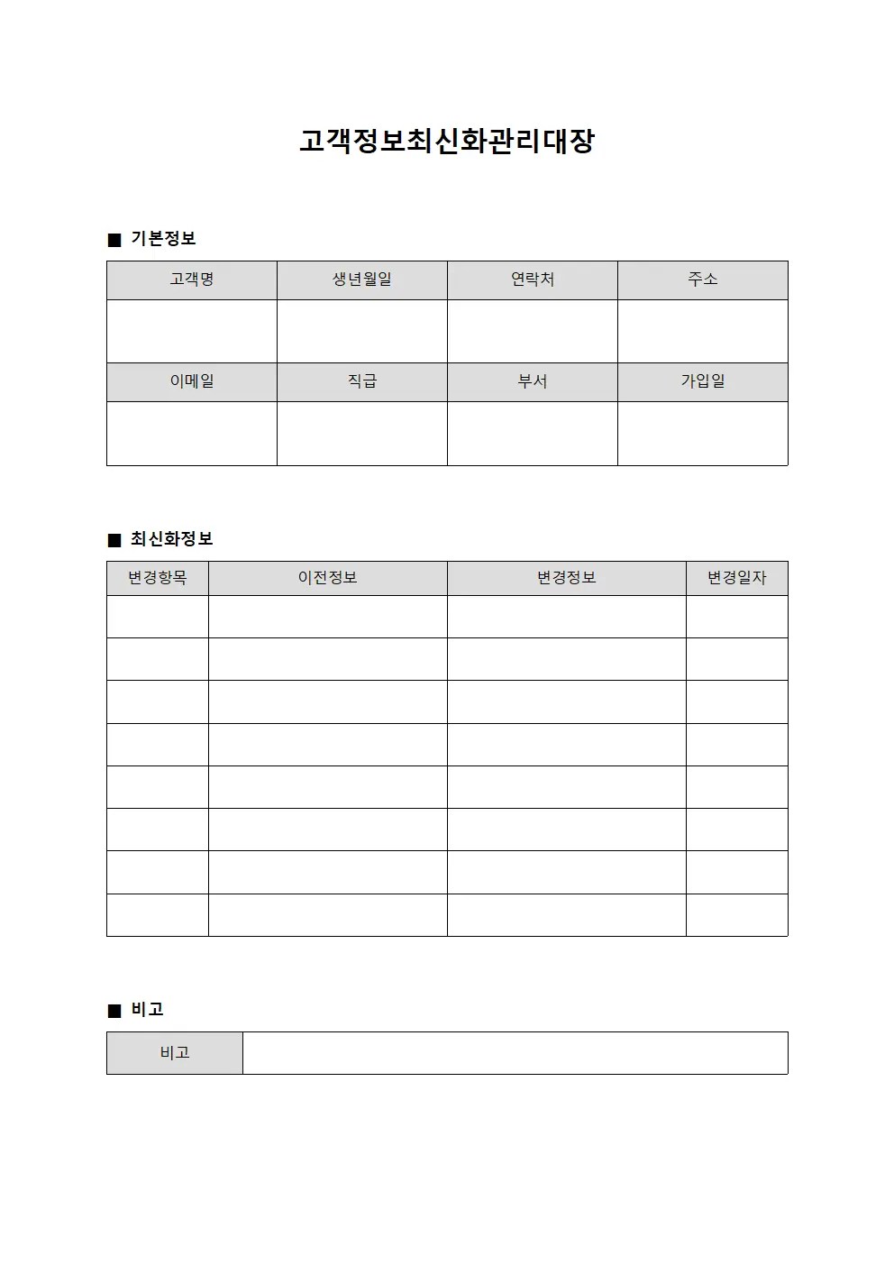 고객정보최신화관리대장