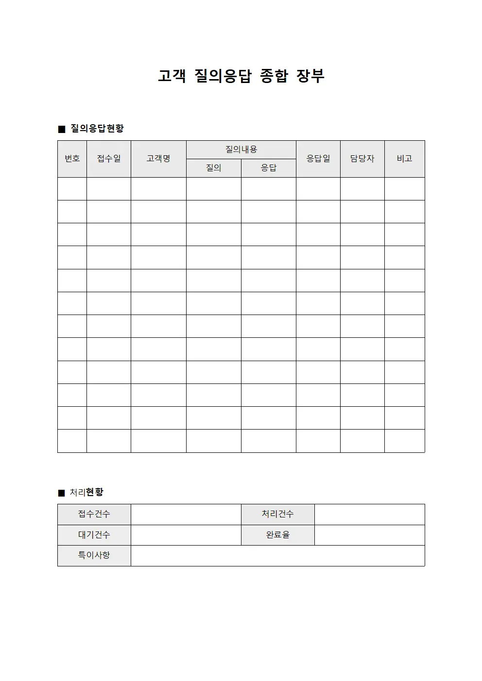 고객 질의응답 종합 장부