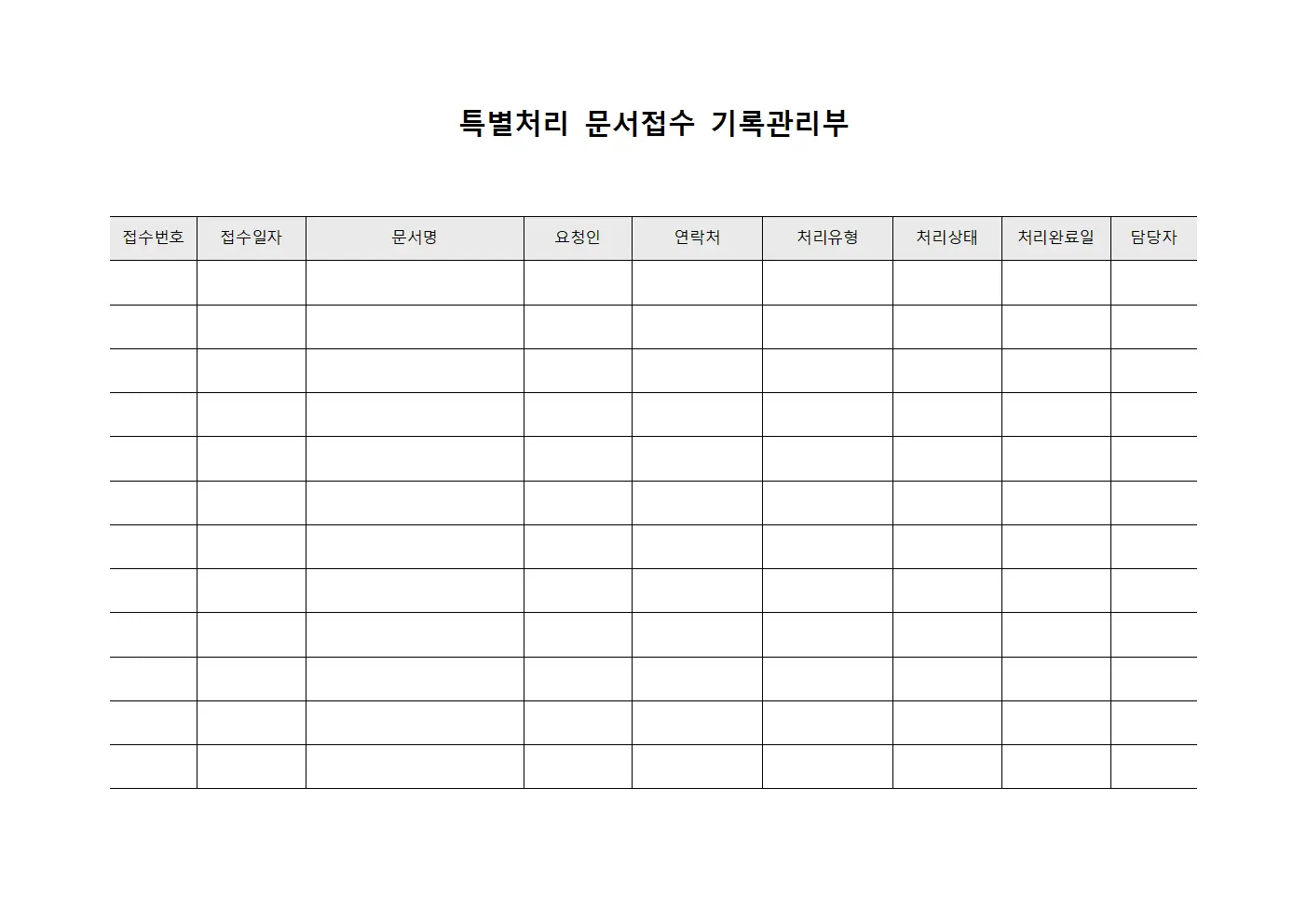 특별처리 문서접수 기록관리부