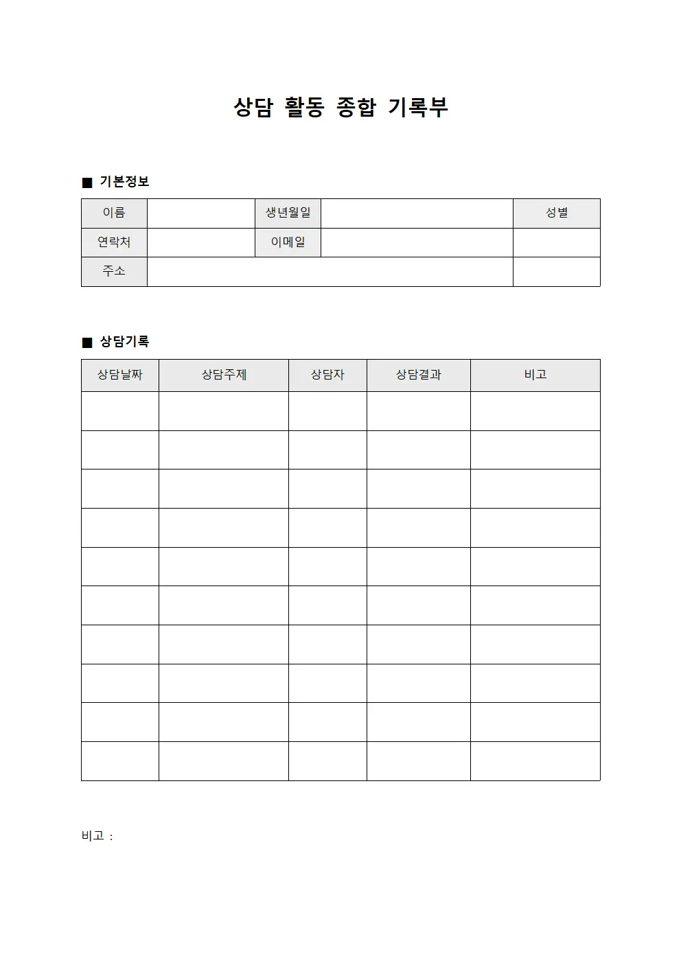 상담 활동 종합 기록부