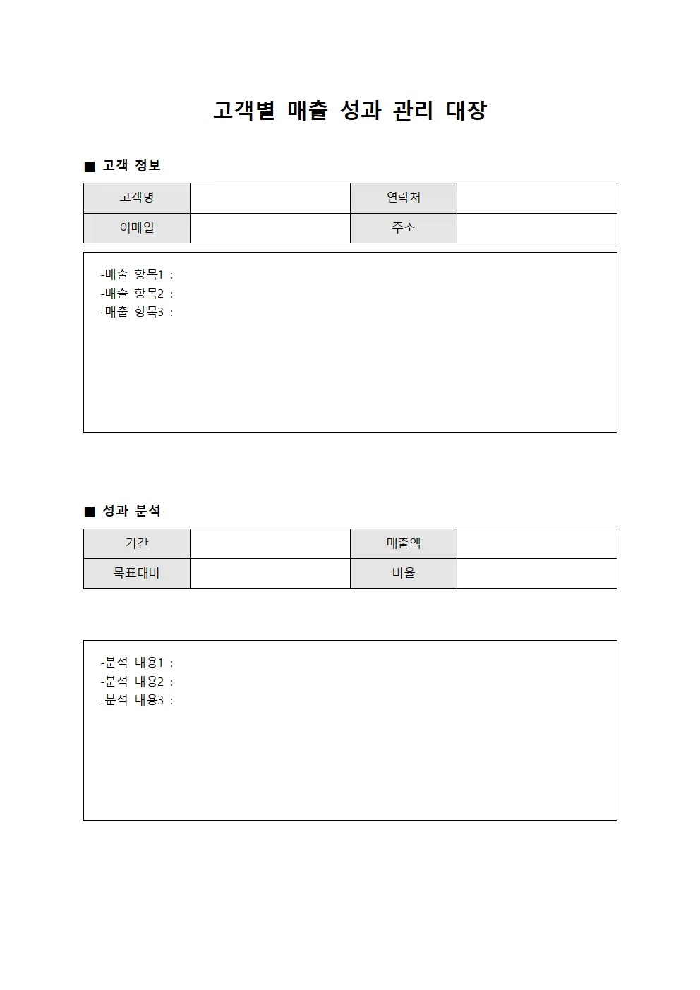고객별 매출 성과 관리 대장