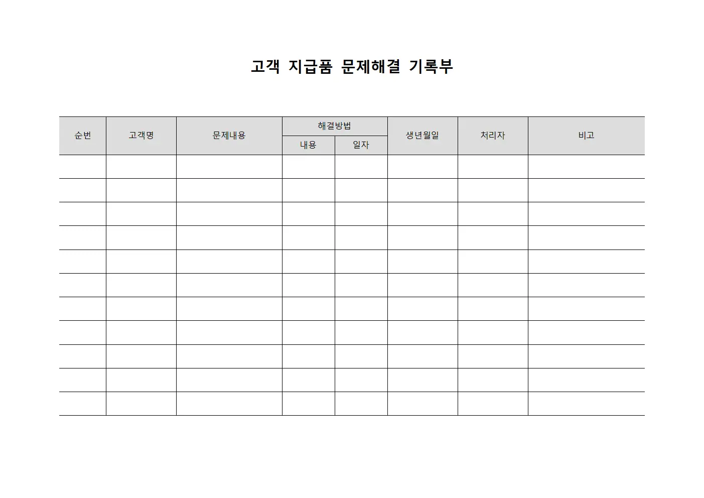 고객 지급품 문제해결 기록부