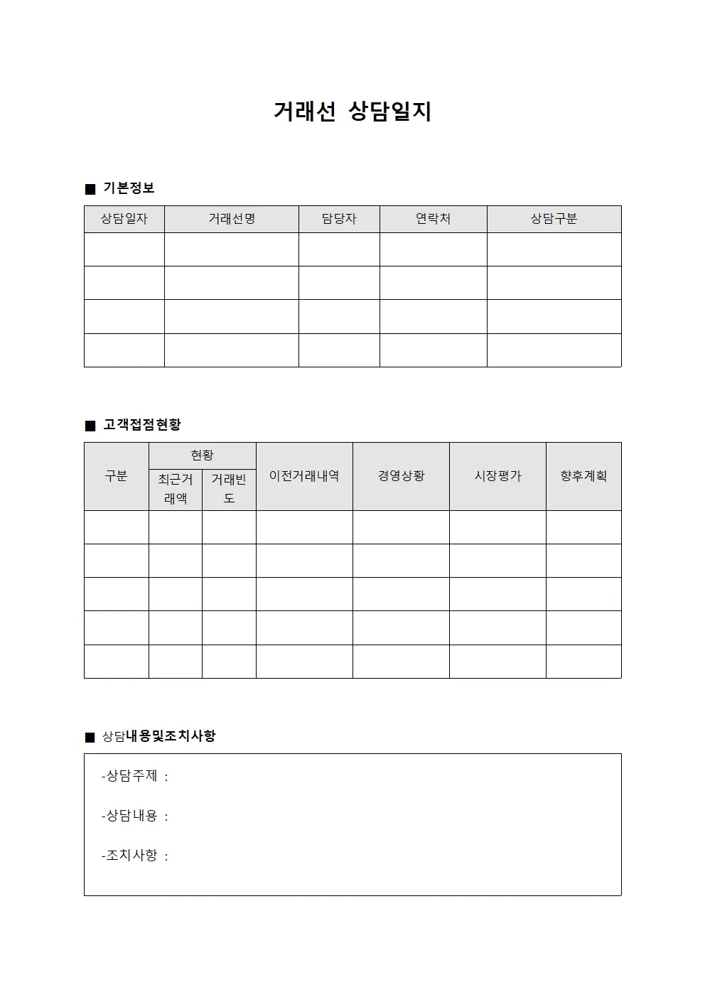 거래선상담일지 (고객접점 및 관계현황)