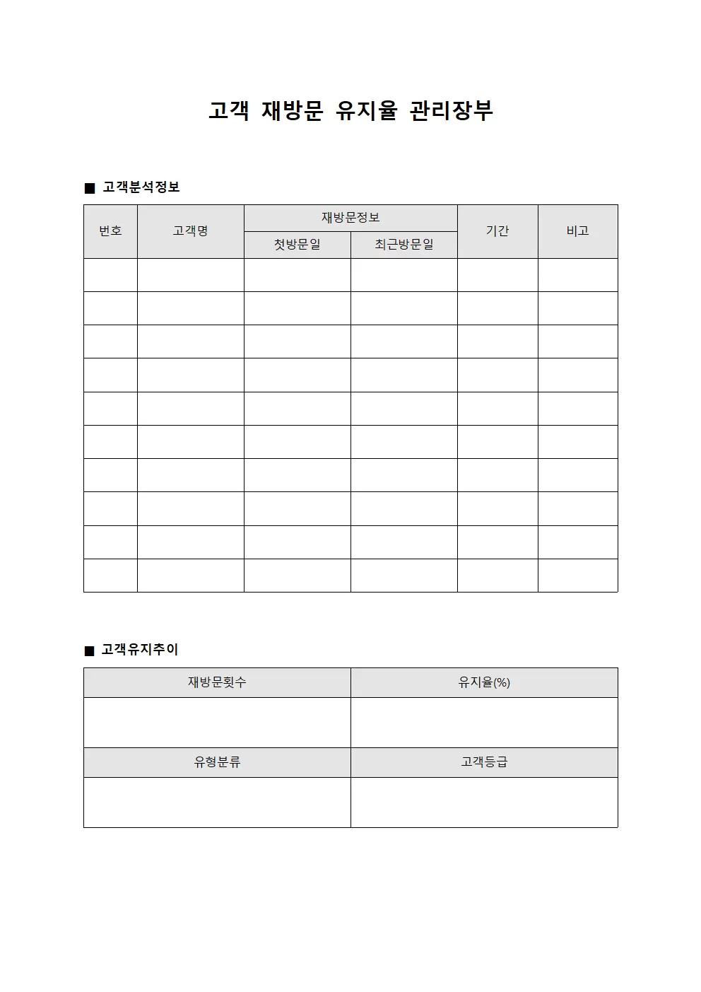 고객 재방문 유지율 관리장부 양식