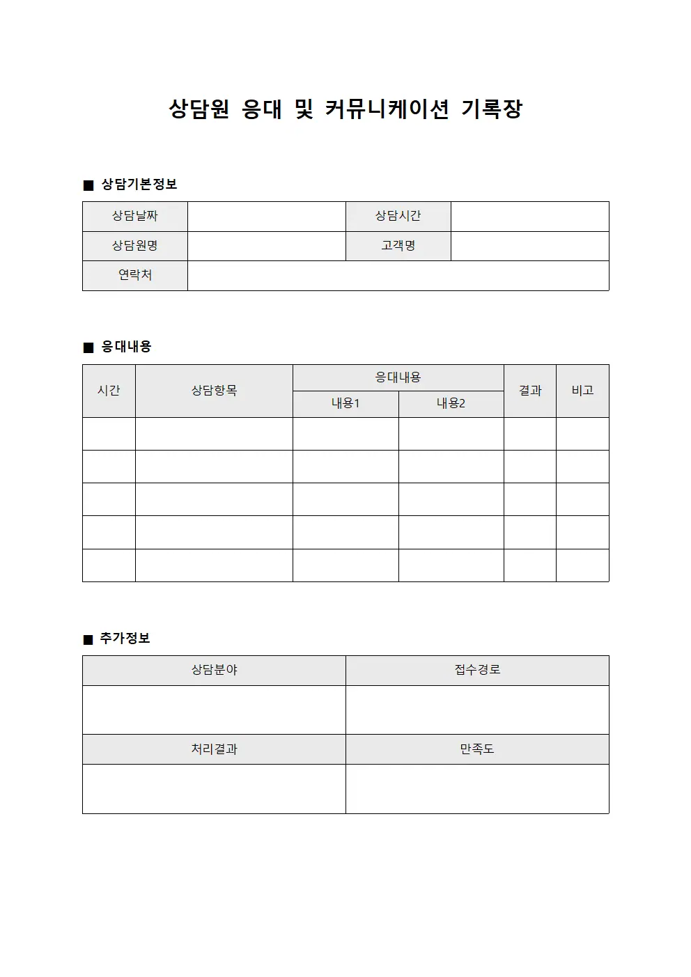 상담원 응대 및 커뮤니케이션 기록장 양식