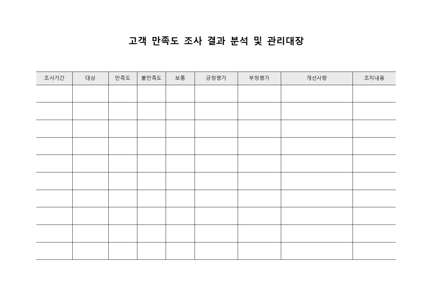 고객 만족도 조사 결과 분석 및 관리대장 파일양식