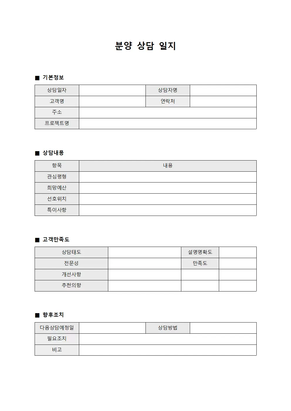 고객만족도상담 분양상담일지