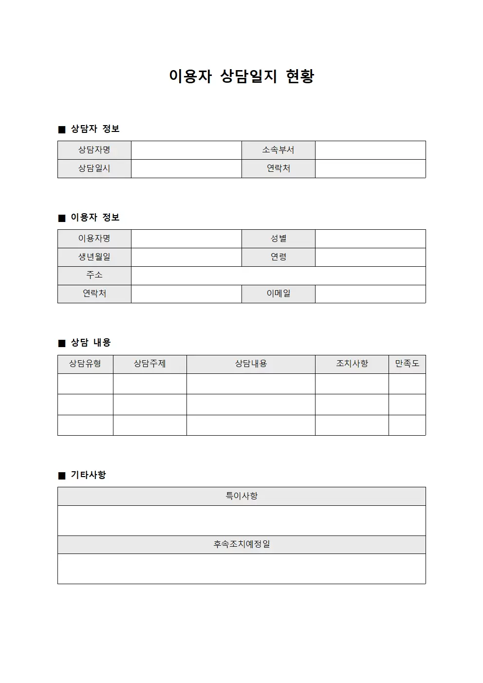 이용자 상담일지 현황 서식.양식