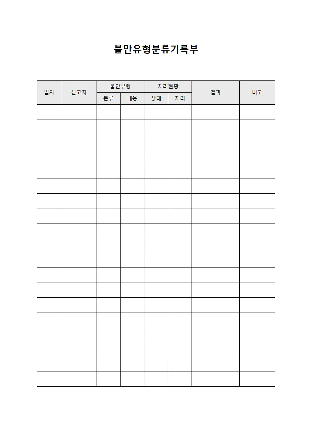불만유형분류기록부